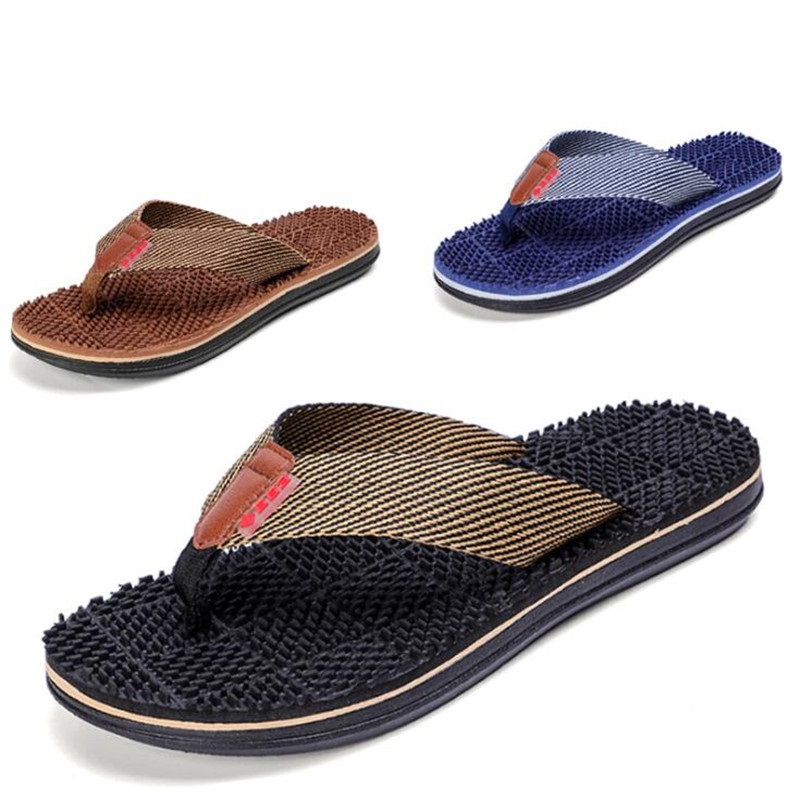 

men slippers flip flops man summer anti-skid indoor and outdoor fashion casual beach massage slipper, Black