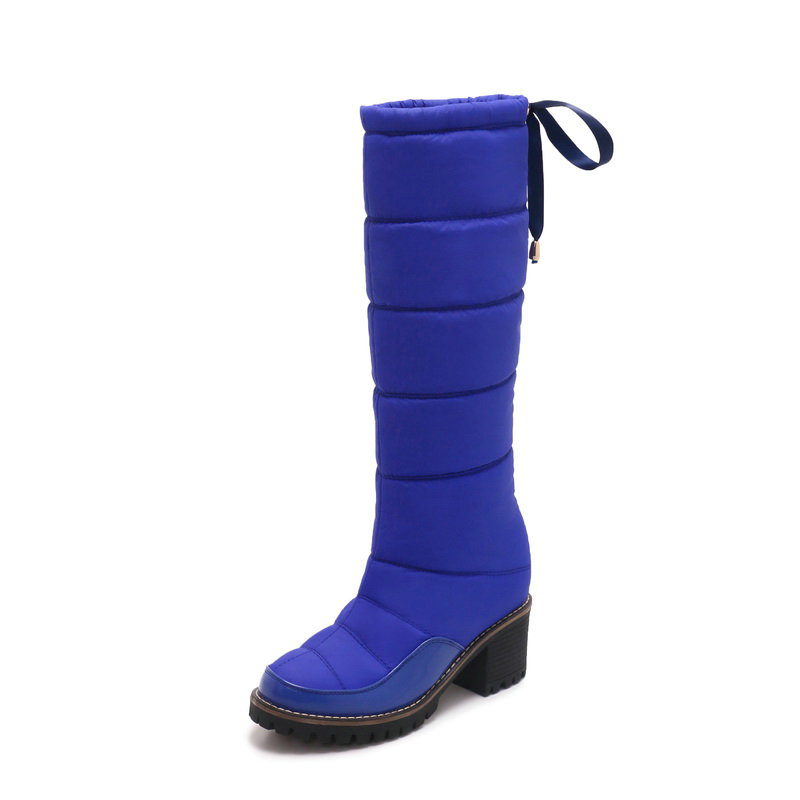 

2021 Warm Women Snow Boots Fashion Platform thick High Heels Knee High Boots Long Shoes Woman Winter warm, Black