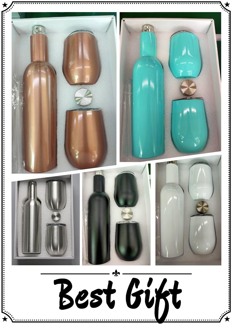 

3pcs Lot 750ml Wine Bottle Set with 12oz Wine Tumblers 25oz Stainless Steel Bottles with Egg Shaped Mug Insulated Vacuum Glass Sets Gifts, Wine set(25oz+12oz+12oz)