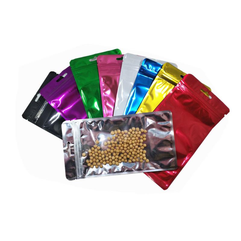 

100Pcs/lot 8 Colors Clear Aluminum Foil Package Bag with Hang Hole Grocery Crafts Mylar Plastic Zipper Packing Bag