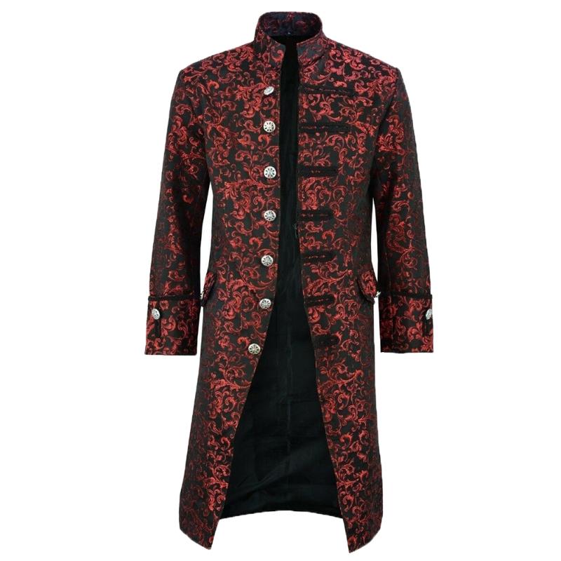 

New Men' Vintage Tailcoat Jacket Gothic Steampunk Long Sleeve Jacket Victorian Dress Halloween Casual Button Clothing, Blue