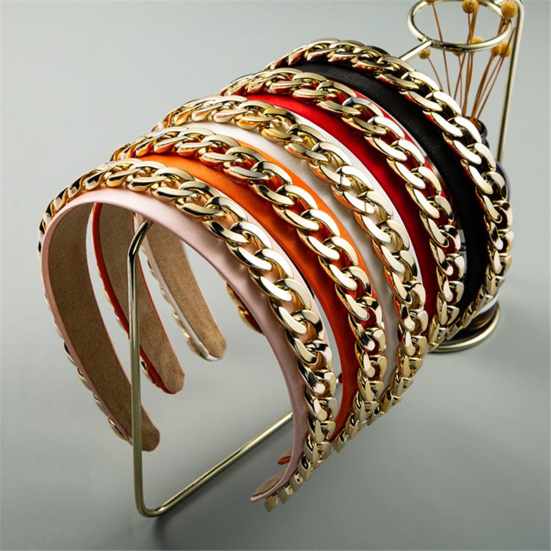

Women Girl Headbands Wide Solid Metal Chain Korean Vintage Hairband Sweet Hair Accessories Head wear Wholesale Fashion New