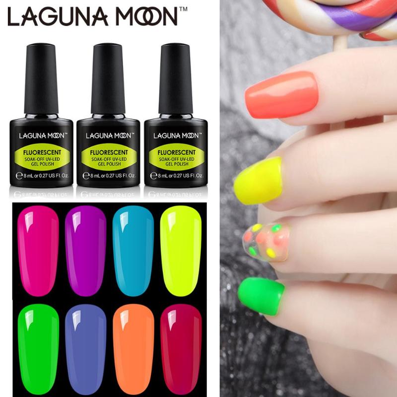 

Lagunamoon Fluorescence Color Night Glow In Dark UV Gel Nail Polish Nail Art DIY Design 8ml Soak Off Primer Varnish Lacquer, White