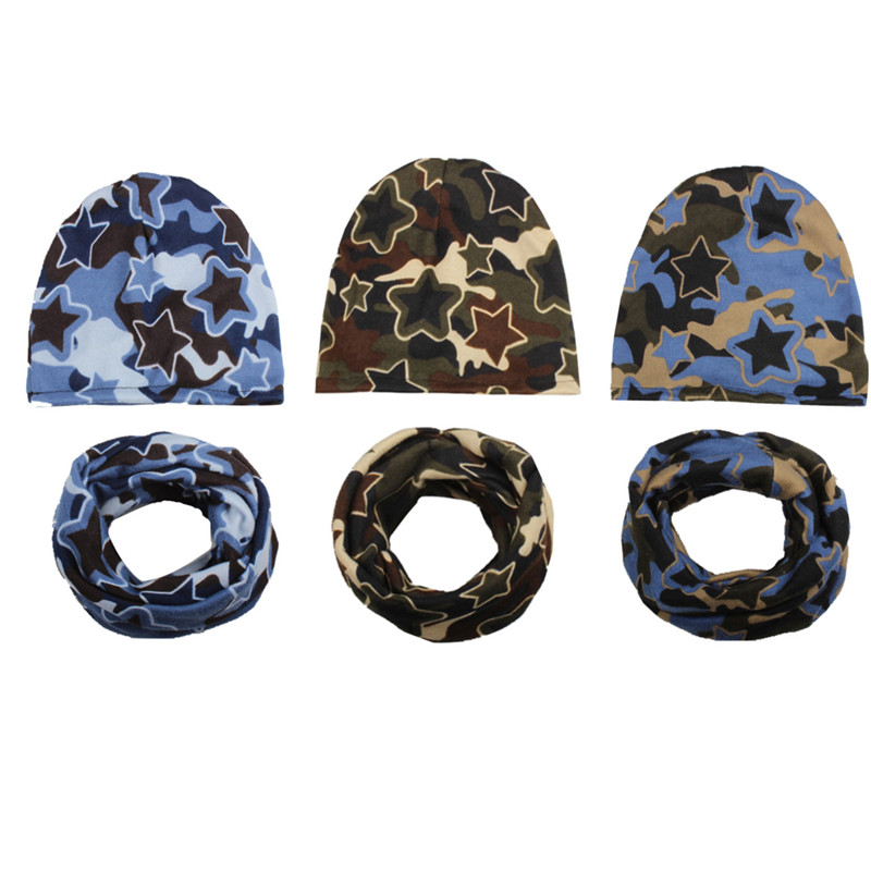 

New Fashion Autumn Winter Baby Hat Children Hat Scarf Collars Camouflage Boys Girls Beanies Kids Cap Infant Hats Set Baby Caps, Blue