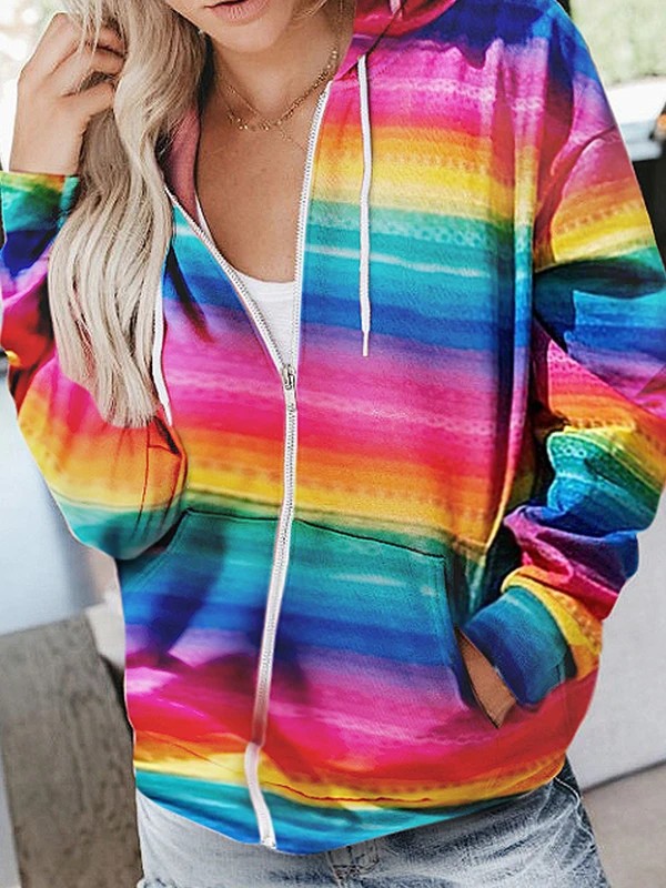 

2020 hot style women's new rainbow long-sleeved zipper casual fashion hooded sweater, Kg-1