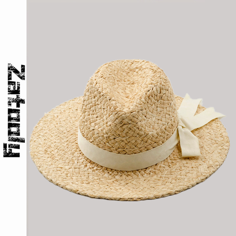 

2020 New Women Summer Beach Straw Hat Natural Lafita Flat roof Ladies Cap Fashionable Handmade Sun Hats for Girl, As shown