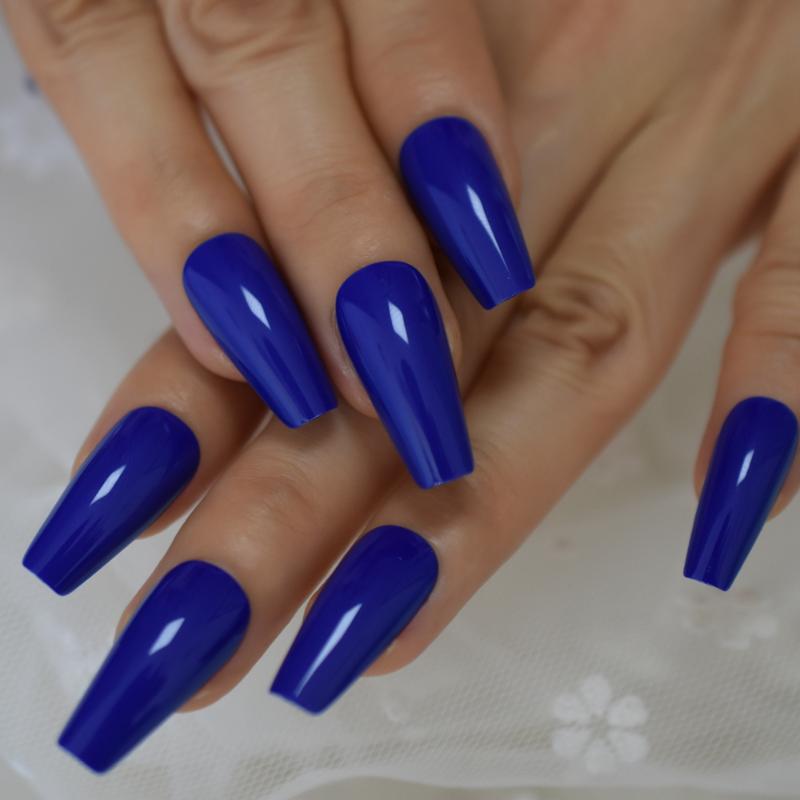 

Gorgeous Diamond Blue Fake Nails Long Ballerina Shape Gelnails Thick Reusable Artificial Nail Art Tips 24, L5586