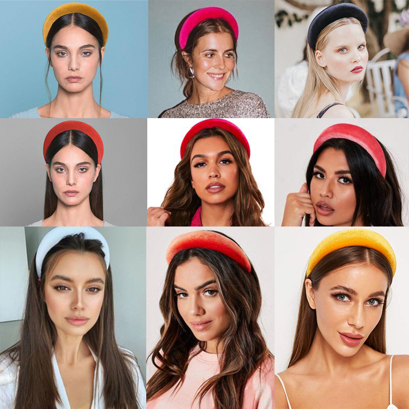 

Vintage Valvet Padded Headband for Women Girls Solid Wide Thick Hair Hoop Cotton Hairband Bezel Head 2020 Hair Accessories