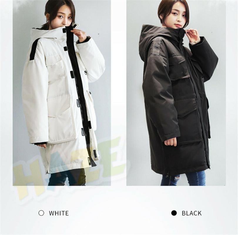 

New Fashion Down Jacket Long Loose Thick Tooling Style Hooded Coat Women' Parka Winter Jacket, Black