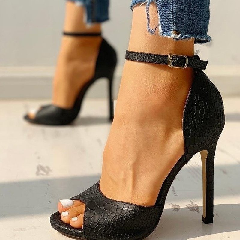 

2020 Women Sandals T-strap High Heels Chaussures Femme Sexy Stripper Shoes New Peep Toe Summer Snake Pattern Peep Toe Gladiator, Black