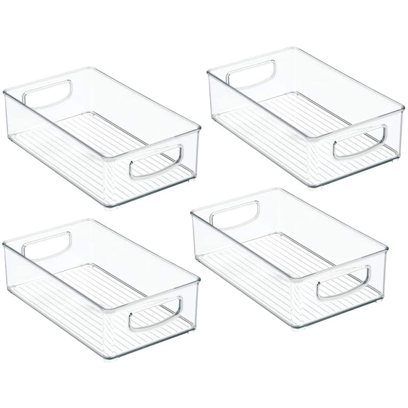 

4 Pack Pantry & Refrigerator Organizer Bins for Kitchen and Cabinet Storage,Stackable Bins with Handles