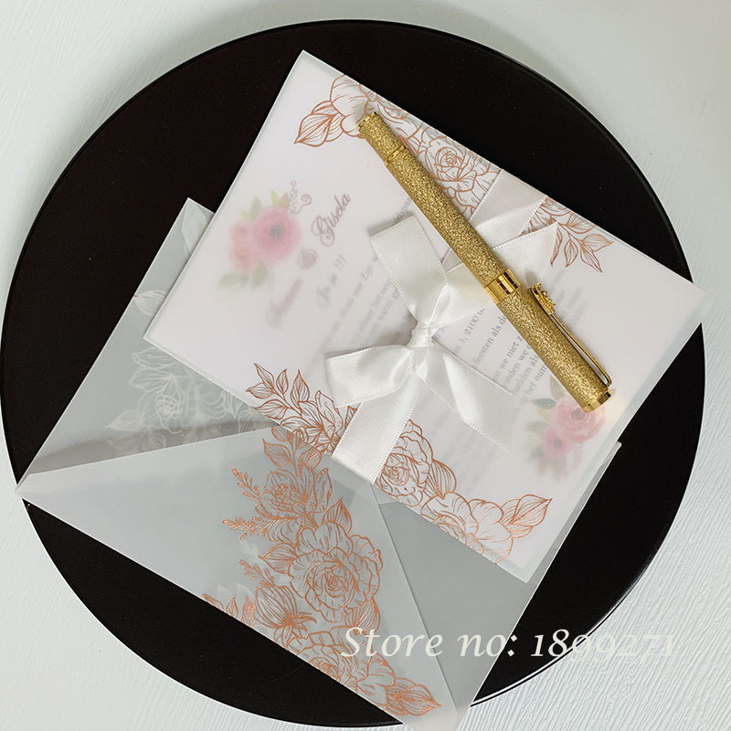 

Rose Gold Foiling Printing Vellum Invitation Cards Wedding Rustic Wedding Invitation Mariage Invitaciones de Boda Personalizable