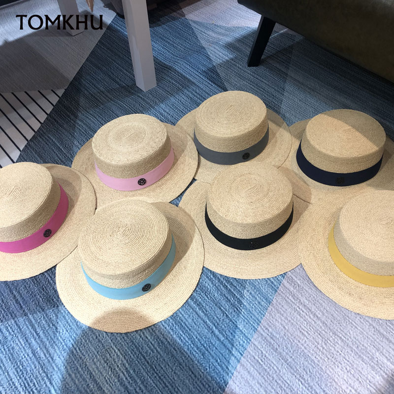 

High Quality Wide Brim Sun Hat Women Vintage Boater Straw Hat Classic Ribbon Band Summer Raffia Beach Wholesale, Pink