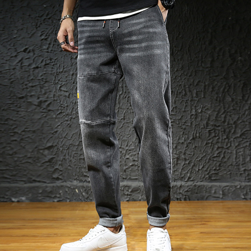 

Men Loose Stretch Harem Pants Autumn And Winter New Jeans Plus Size s-7xl Men Denim Pants Small Feet Jean Man, Black