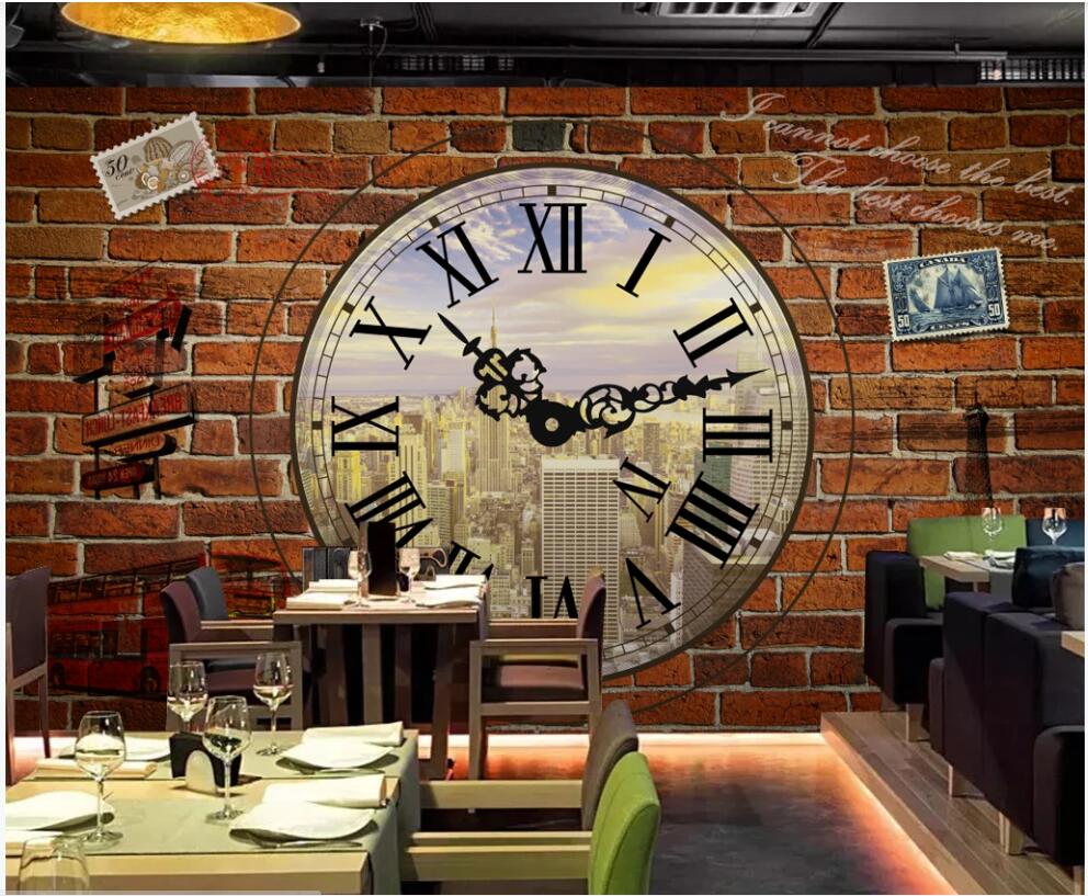

3d wallpaper custom photo mural Retro industrial style clock brick wall bar home decor photo 3d wall murals wallpaper for walls 3 d, Non-woven wallpaper