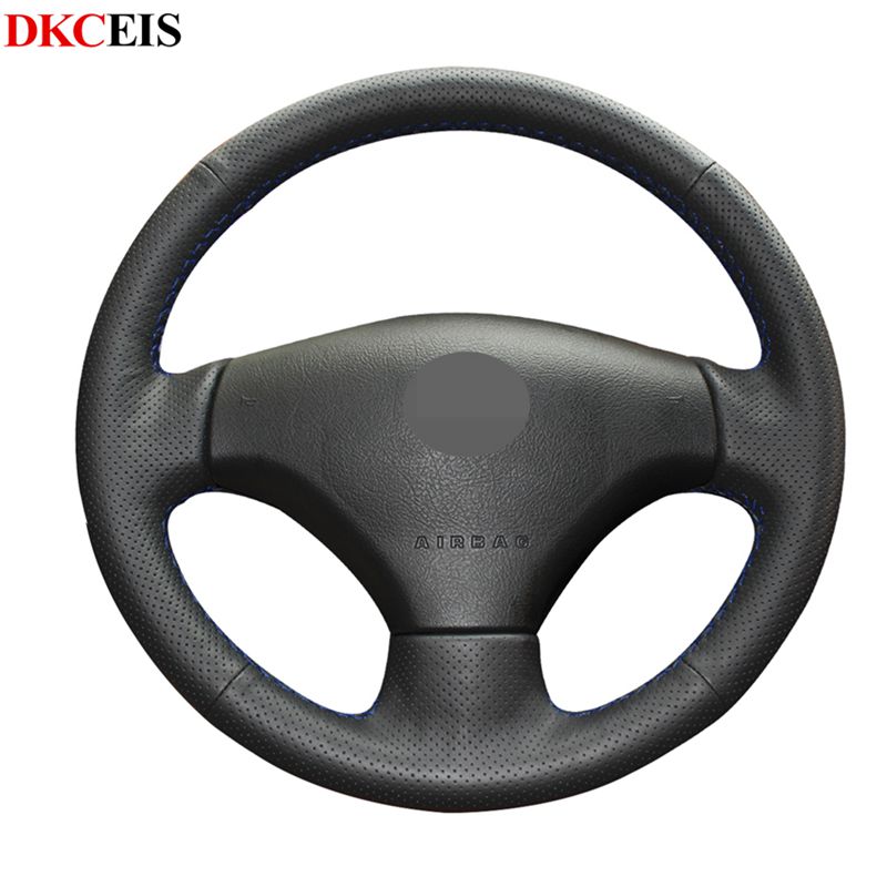 

Hand-sewing Black Soft PU Artificial Leather Car Steering Wheel Covers Wrap for 206 2007-2009 207 C2