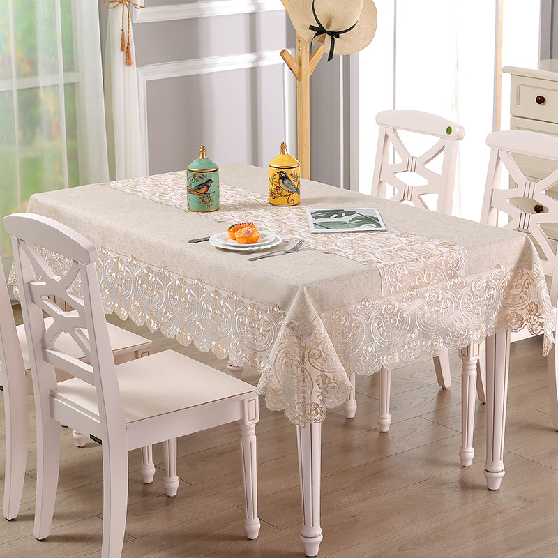 

2020 New Europe Flowers Tablecloth White Hollow Lace Cotton Linen Dustproof Wedding Wedding TV Table Cabinet Banquet Decor Cloth