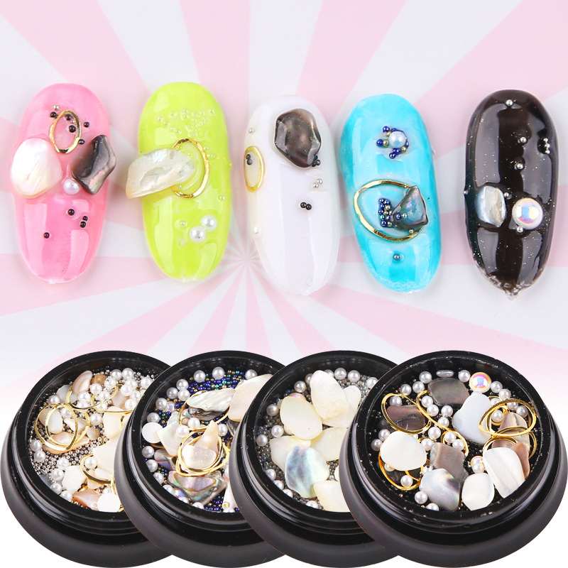 

1 Box Mixed 3D Rhinestones Nail Art Decorations Crystal Gems Shell Fragments Shiny Stones Charm Pearl Manicure Nail Accesoires