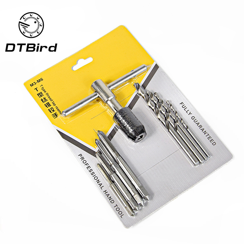 

9PCS T Type Machine Hand Tap Wrench Screw Thread Taps Reamer M3-6T Screw Tap Holder Hand Tool & Die Set