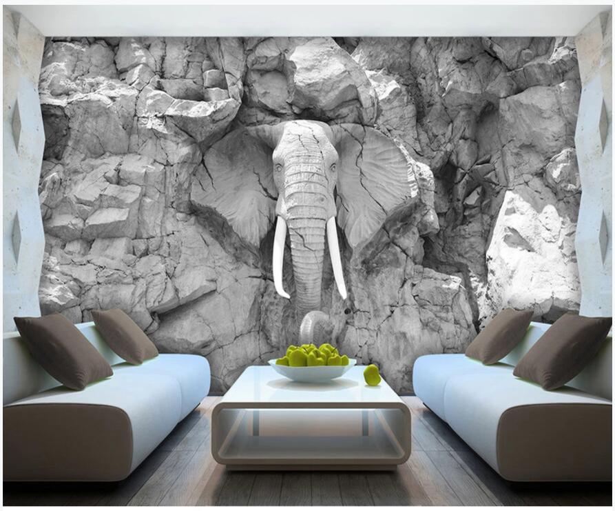 

3d wall murals wallpaper custom photo mural on the wall Modern relief stone elephant living room home decor 3d wall murals for walls 3 d, Non-woven