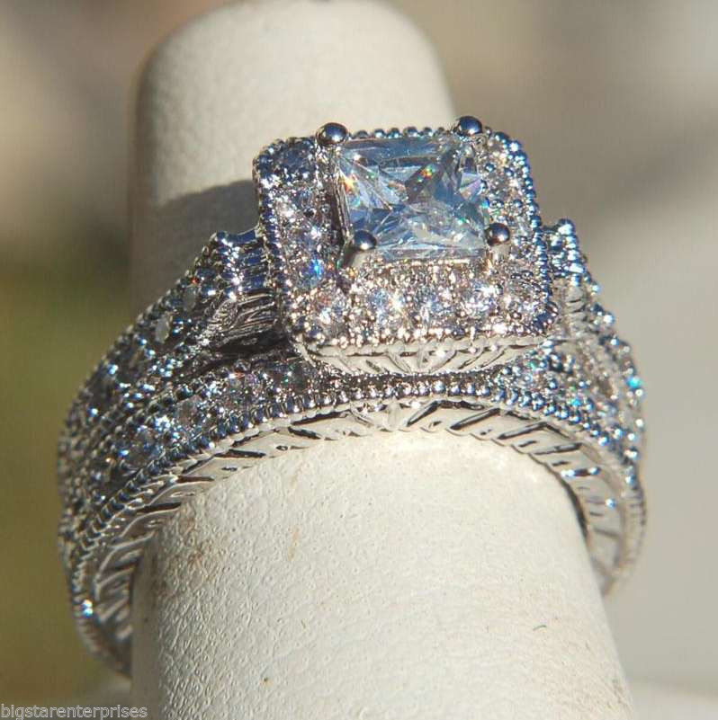 Junerain Brand Designer Choucong Vintage Jewelry Stone 5A Zircon Cz 10KT White Gold Filled Women Engagement Wedding Ring Set Size 5-11-image-565979539