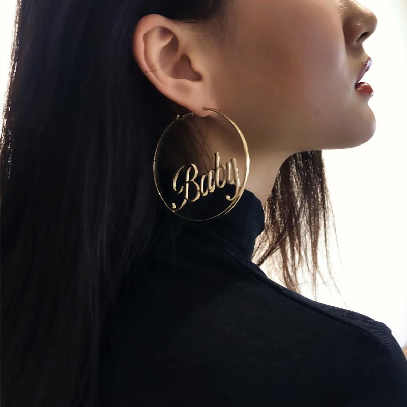 

European and American Personality Retro English Letters Micro-inlaid Simple Thread Ring Exaggerated Earrings for Women Wholesale