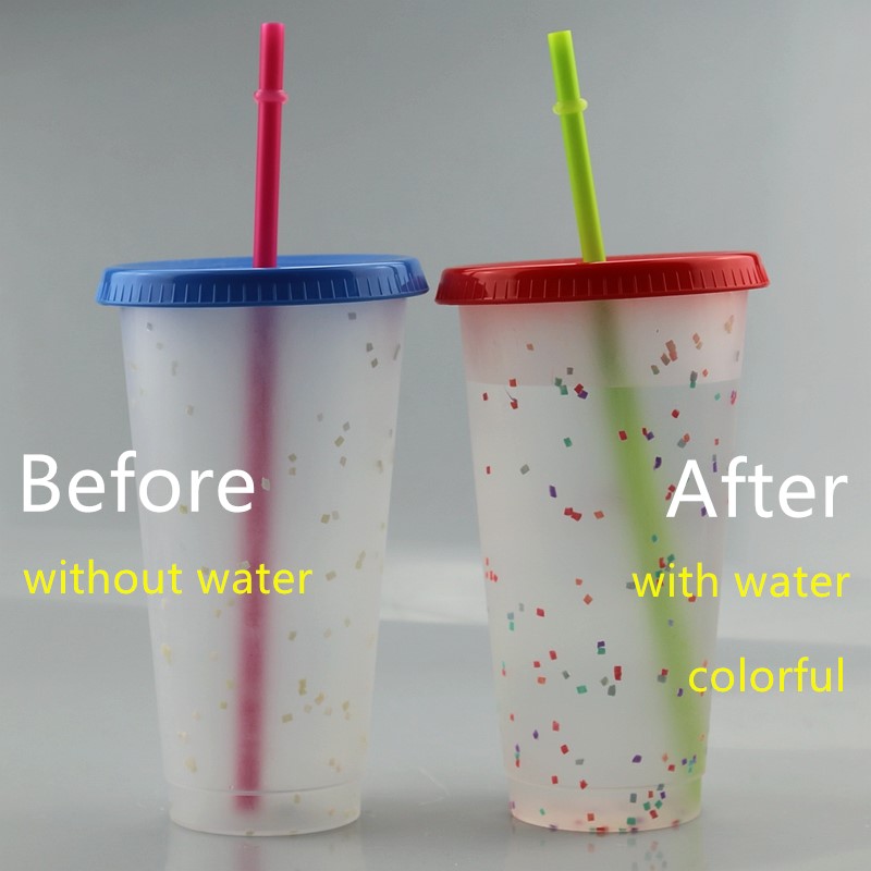 

710ml Color Changing CupThermochromic Cup Plastic Drinking Tumblers Color Change PP with Lid and Straw 5 pcs/ set Mixed Color ship by ocean, Multi-color