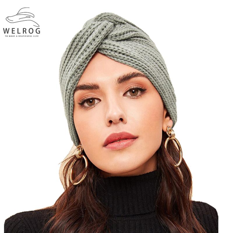 

WELROG New Knitting Turban Skullies Hats Solid Wool Cross Twisted Knitted Warm Beanies Caps Winter Simple Thick Thin 2 Types Hat, Black