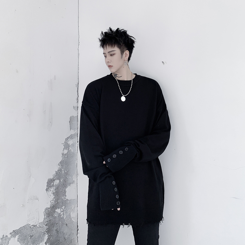

2020 New Men Women White Black Button Hole Slim Fit Thin Sweater Male Vintage Fashion Casual Knitted Pullover Sweater, Kk1332 white