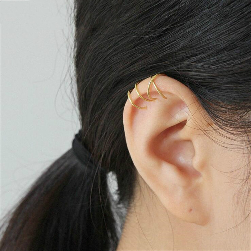 

AprilGrass Brand Designer 100% 925 Sterling Silver No Piercing Double-layer Lines & Crossed "X" Shaped Gold Ear Cuff Clip Earrings for Women