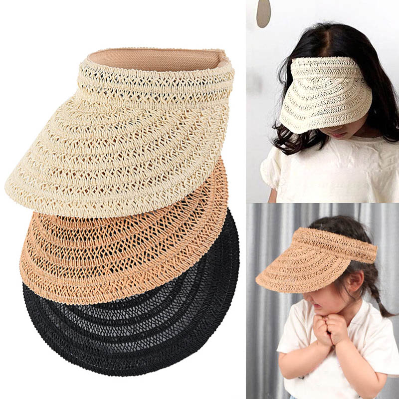

Summer Empty Top Straw Visor Wide Brim Ladies Hat Casual Wild Sun Hat TC21, Black
