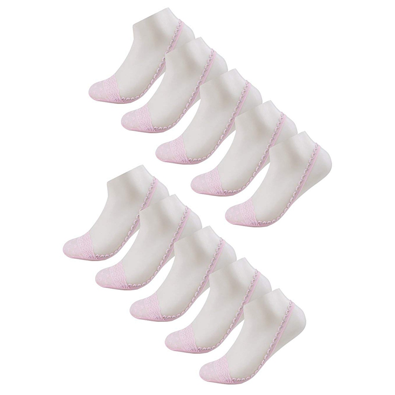 

Women Heel less Lace Floral Invisible Half Boat Socks 10 Pack  Pink