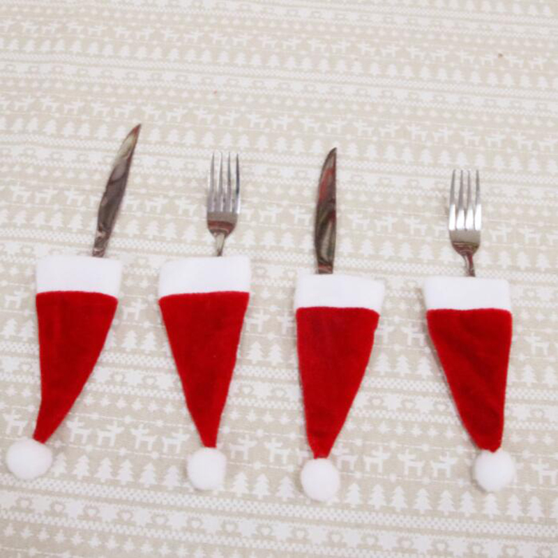 

Christmas Hat Tableware Knife Fork Mat Christmas Ornaments Navidad Decorations for Home Baby Gift
