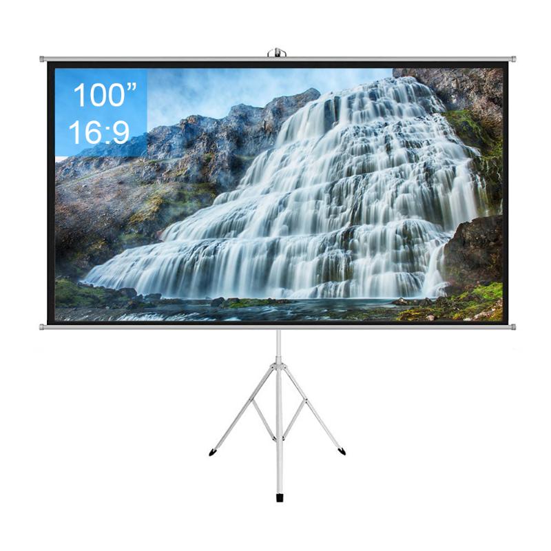 

100 inch 16:9 Portable Indoor Outdoor Projector Screen Matte Gray Fabric Fiber Screen With Pull Up Foldable Stand Tripod