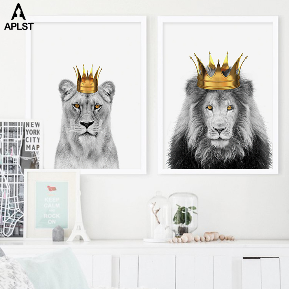 

Black and White Lion King and Queen Canvas Painting Animal Prints & Posters Wall Art Pictures for Living Room Kids Nursery Decor