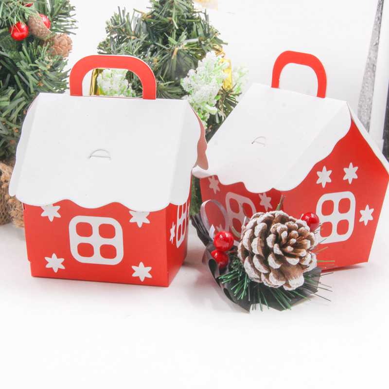 

1Set Christmas Candy Box Xmas House Shape Gift Box DIY White Red Cookie Packaging Party Decoration Merry Christmas Home Supplies
