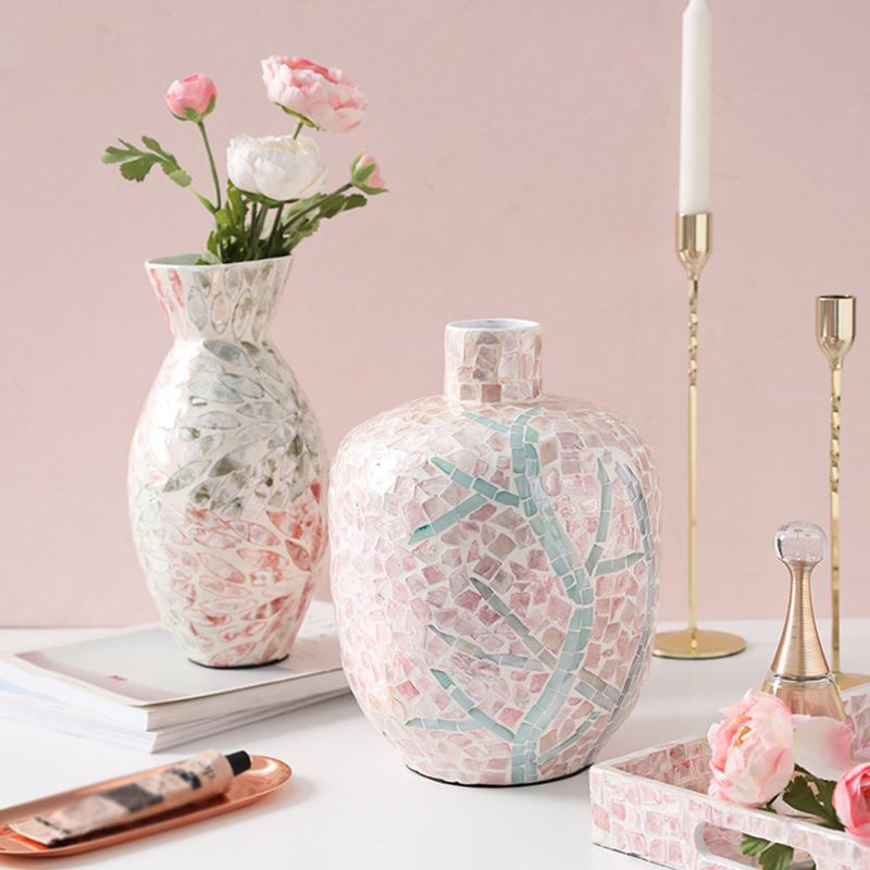 

Art Wooden Color Shell Vase Decoration Pink Desktop Flower Arrangement Living Room Bedroom Flower Arrangement Decoration Wedding