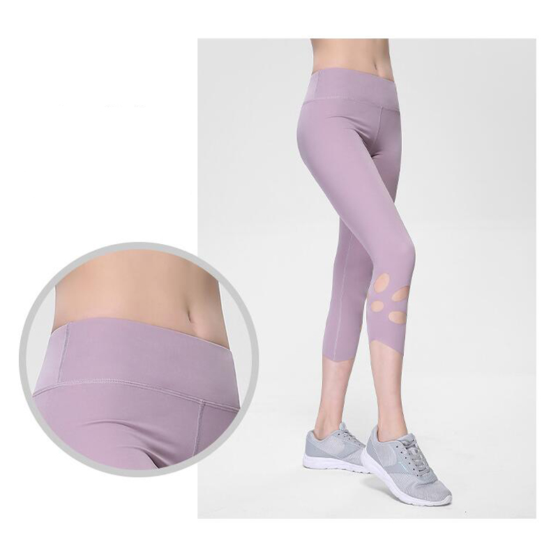 

High Waist Nude Hole Yoga Pants Salf-Length Pants Women Sport Leggings Breathable Gym Fitness Female Sport, Style 1