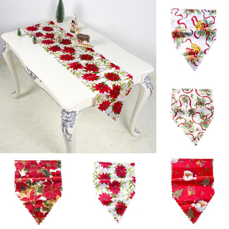 

New Christmas Bell Flower Santa Decor Tablecloth Party Dining Table Runner Cover