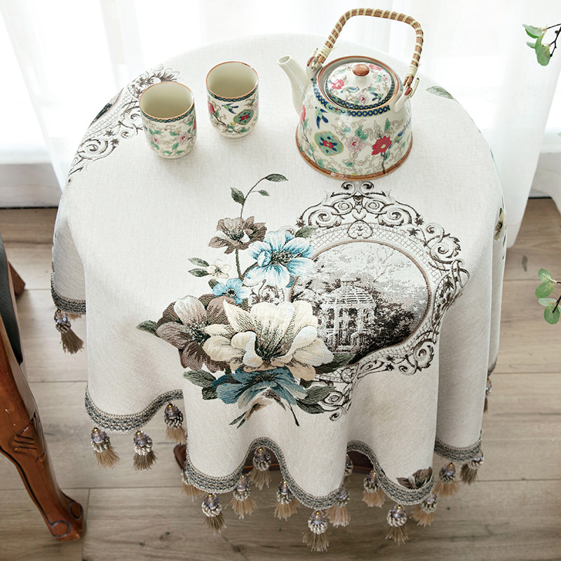 

Princess Flower Pavilion Small Round Table Cloth Cover Rectangle Jacquard Tablecloths Hotel Dustcloth Tablecloth Tassel Tapete, Color 5
