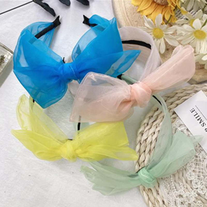 

Top Large Bow Knotted Head Band Women Cute Headdress Solid Bowknot Hairband Mesh Bow Headband Teen Girls Hair Accessories Hoop