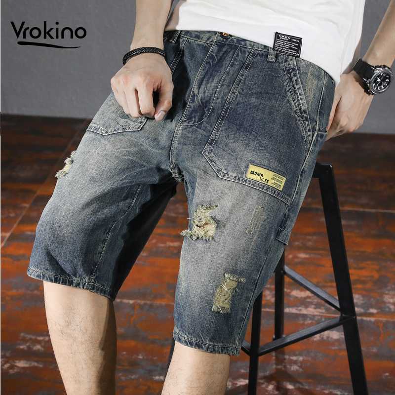

2020 New in Summer thin men's denim shorts Fashionable high-quality vintage blue short jeans Large size 28-42