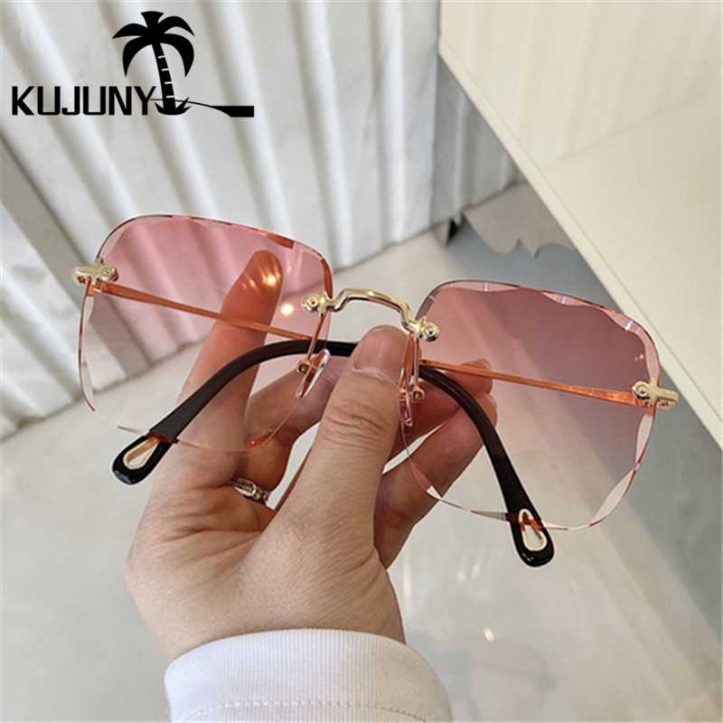

Frameless Square Sunglasses For Women Polygon Rimless Sun Glasses Metal Temple Eyewears Anti-UV Sun Shade Eyeglasses
