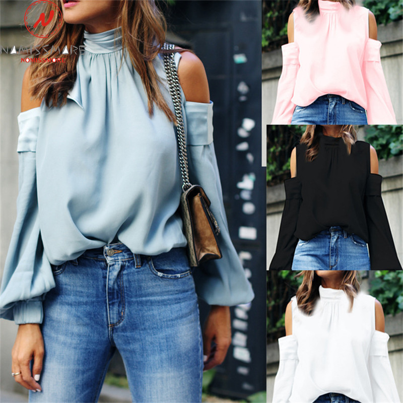 

Women' T-Shirt Fashion Women Spring Autumn T-Shirts Hollow Out Design Back Bow Decor High Collar Long Sleeve Solid Color Slim Pullovers Top, Pink