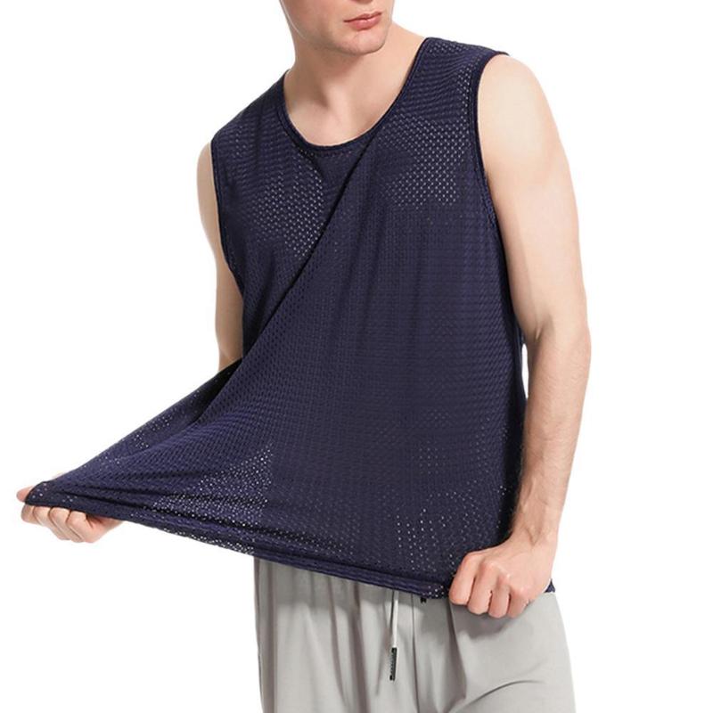 

Solid Tank Top Men Sleeveless Shirt Bodybuilding Stringer Mesh Clothes Workout Mens Singlet Tops itness FMuscle Vest G8V8, Grey