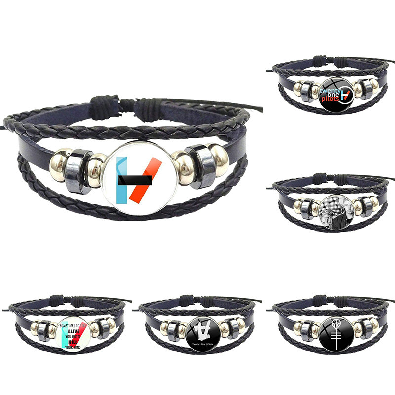 

For Women Choker Glass Cabochon Black Leather Bracelet Bangle Vintage Handmade Jewelry Twenty One Pilots Music Band
