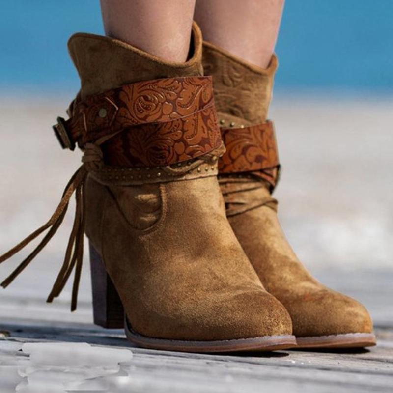 

Embroidery fringed boots 2020 retro women winter boots warm pointed suede women shoes hot autumn and winter shoes, Beige