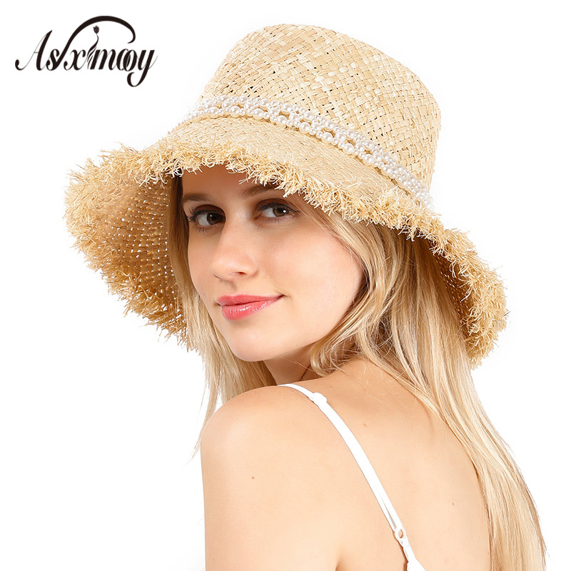 

Summer Raffia Straw Hat Women Fashion Sun Hats Femme Hand Made Flat Top Panama Beach Bucket Hat Women Straw Visor Caps Womens, As picture