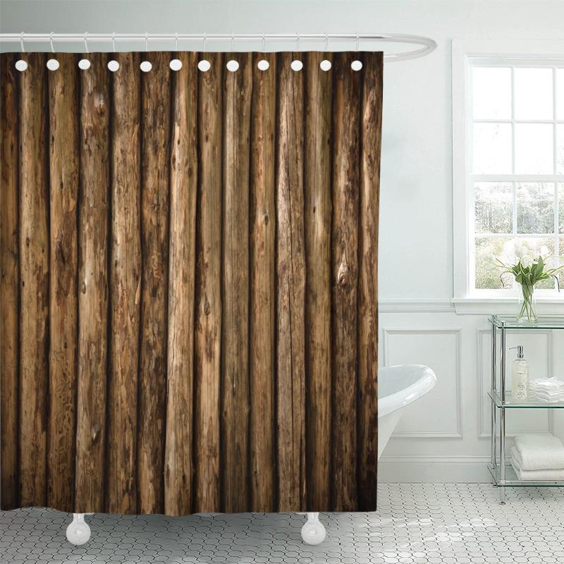 

Brown Cabin Log Wall Wooden from Old Building Construction Shower Curtains Waterproof Polyester Fabric 60 x 72 inches with Hooks