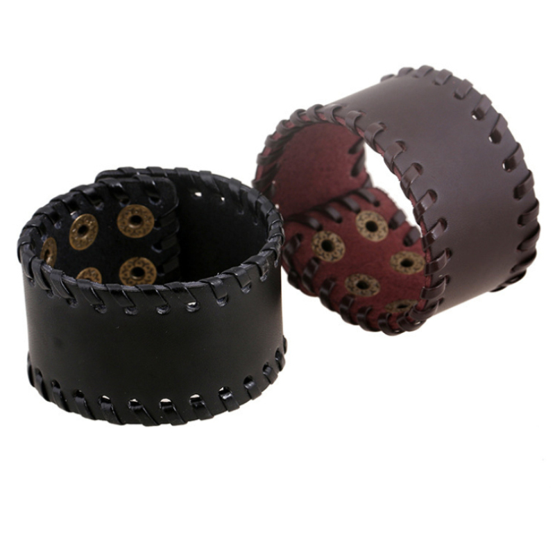 

Unisex Jewelry Punk Retro Black/Brown Genuine Leather 4cm 1.57" Wide Adjustable Cuff Bracelets & Bangle Party Gift for Women Men